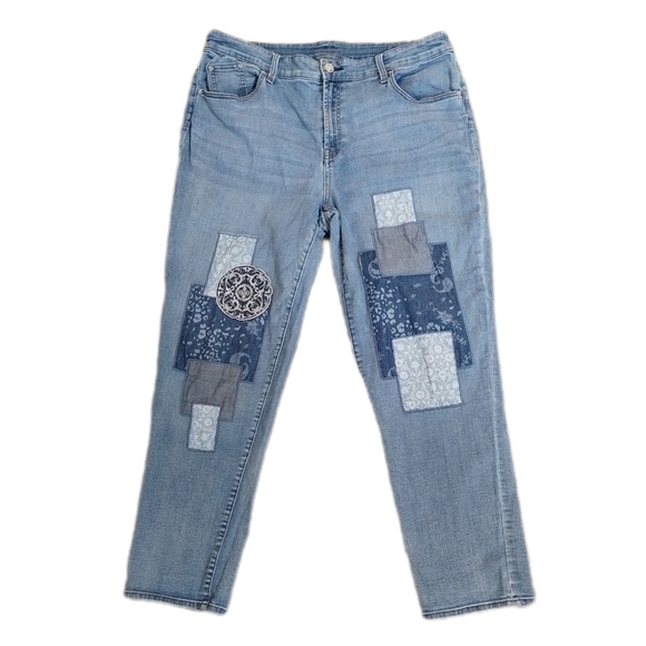 Chicos Boyfriend Ankle Embroidered Patchwork Jeans - Picture 2 of 7